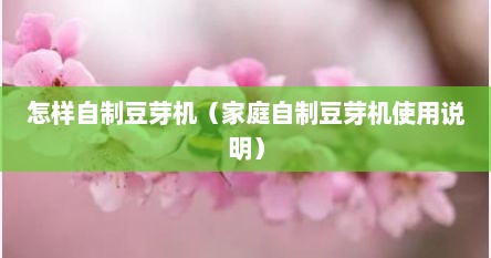 怎样自制豆芽机（家庭自制豆芽机使用说明）