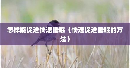 怎样能促进快速睡眠（快速促进睡眠的方法）