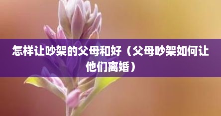 怎样让吵架的父母和好（父母吵架如何让他们离婚）