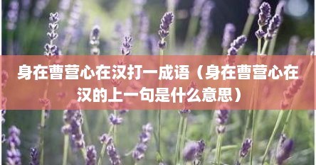 身在曹营心在汉打一成语（身在曹营心在汉的上一句是什么意思）