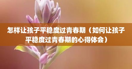 怎样让孩子平稳度过青春期（如何让孩子平稳度过青春期的心得体会）