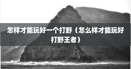 怎样才能玩好一个打野（怎么样才能玩好打野王者）
