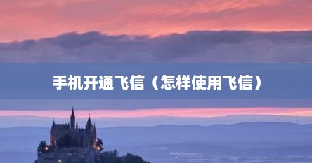 手机开通飞信（怎样使用飞信）