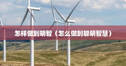 怎样做到明智（怎么做到聪明智慧）