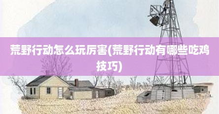 荒野行动怎么玩厉害(荒野行动有哪些吃鸡技巧)