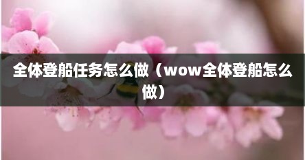 全体登船任务怎么做（wow全体登船怎么做）