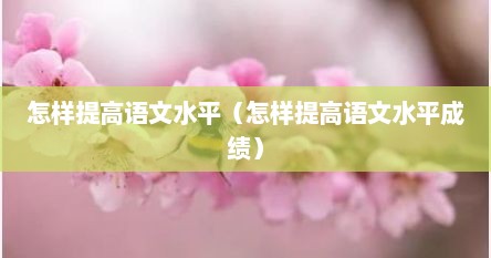 怎样提高语文水平（怎样提高语文水平成绩）