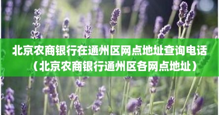 北京农商银行在通州区网点地址查询电话（北京农商银行通州区各网点地址）