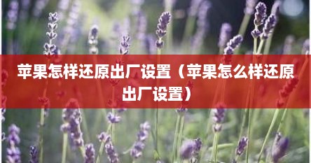 苹果怎样还原出厂设置（苹果怎么样还原出厂设置）