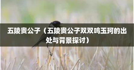 五陵贵公子（五陵贵公子双双鸣玉珂的出处与背景探讨）