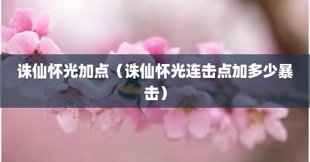 诛仙怀光加点（诛仙怀光连击点加多少暴击）