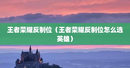 王者荣耀反制位（王者荣耀反制位怎么选英雄）