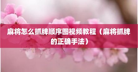 麻将怎么抓牌顺序图视频教程（麻将抓牌的正确手法）