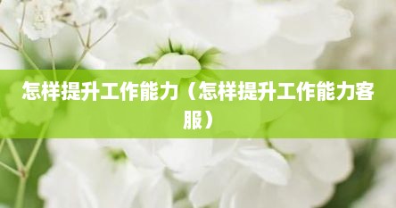 怎样提升工作能力（怎样提升工作能力客服）