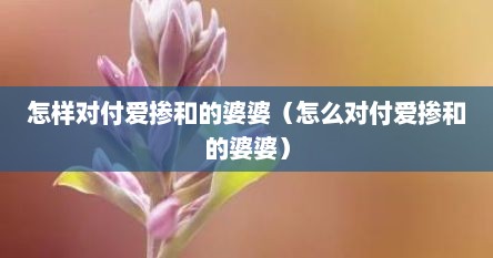 怎样对付爱掺和的婆婆（怎么对付爱掺和的婆婆）