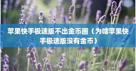 苹果快手极速版为什么没金币了（苹果快手极速版为啥没有红包图标）