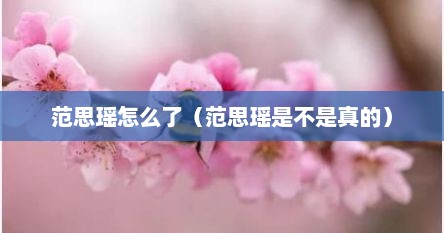 范思瑶怎么了（范思瑶是不是真的）