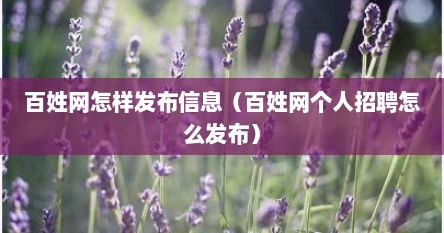 百姓网怎样发布信息（百姓网个人招聘怎么发布）