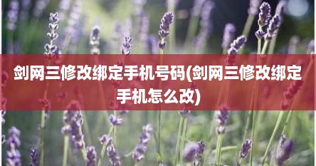 剑网三修改绑定手机号码(剑网三修改绑定手机怎么改)