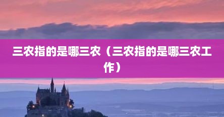 三农指的是哪三农（三农指的是哪三农工作）