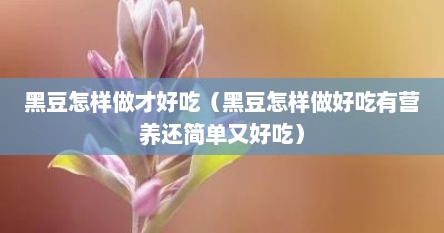 黑豆怎样做才好吃（黑豆怎样做好吃有营养还简单又好吃）