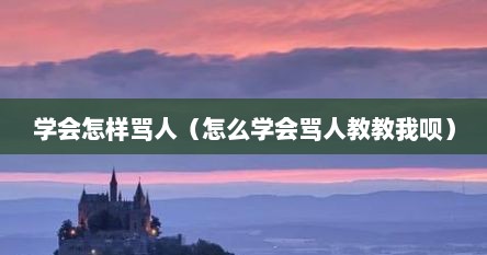 学会怎样骂人（怎么学会骂人教教我呗）