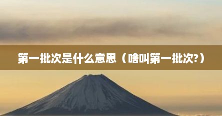 第一批次是什么意思（啥叫第一批次?）