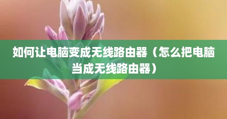 如何让电脑变成无线路由器（怎么把电脑当成无线路由器）