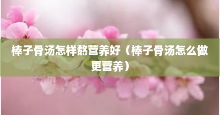 棒子骨汤怎样熬营养好（棒子骨汤怎么做更营养）