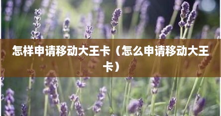 怎样申请移动大王卡（怎么申请移动大王卡）