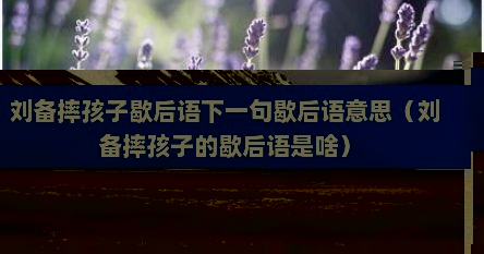 刘备摔孩子歇后语下一句歇后语意思（刘备摔孩子的歇后语是啥）