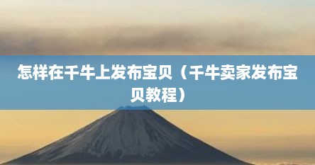 怎样在千牛上发布宝贝（千牛卖家发布宝贝教程）