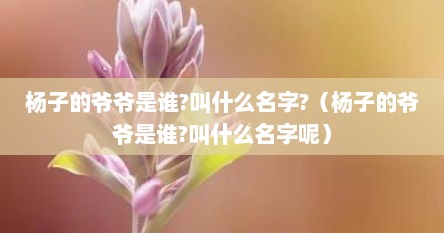 杨子的爷爷是谁?叫什么名字?（杨子的爷爷是谁?叫什么名字呢）