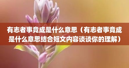 有志者事竟成是什么意思（有志者事竟成是什么意思结合短文内容谈谈你的理解）