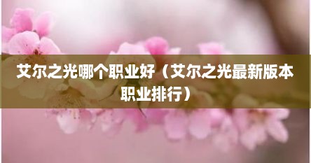 艾尔之光哪个职业好（艾尔之光最新版本职业排行）