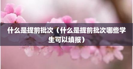 什么是提前批次（什么是提前批次哪些学生可以填报）
