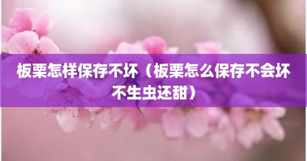 板栗怎样保存不坏（板栗怎么保存不会坏不生虫还甜）