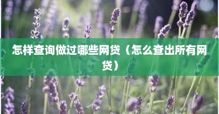 怎样查询做过哪些网贷（怎么查出所有网贷）