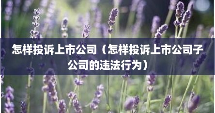 怎样投诉上市公司（怎样投诉上市公司子公司的违法行为）