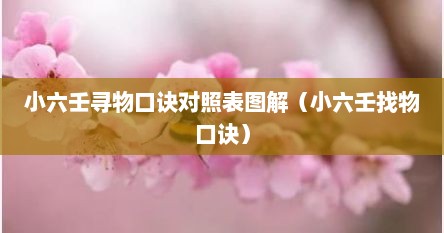 小六壬寻物口诀对照表图解（小六壬找物口诀）
