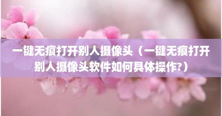 一键无痕打开别人摄像头（一键无痕打开别人摄像头软件如何具体操作?）