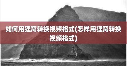 如何用狸窝转换视频格式(怎样用狸窝转换视频格式)