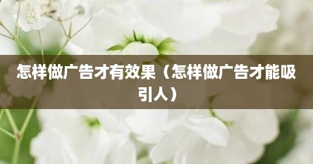 怎样做广告才有效果（怎样做广告才能吸引人）
