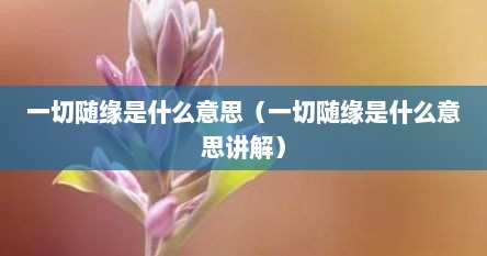 一切随缘是什么意思（一切随缘是什么意思讲解）