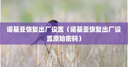 诺基亚恢复出厂设置（诺基亚恢复出厂设置原始密码）