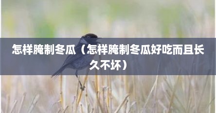 怎样腌制冬瓜（怎样腌制冬瓜好吃而且长久不坏）