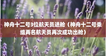 神舟十二号3位航天员进舱（神舟十二号乘组两名航天员再次成功出舱）