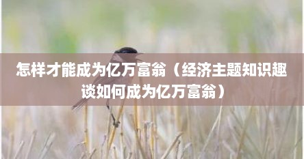 怎样才能成为亿万富翁（经济主题知识趣谈如何成为亿万富翁）