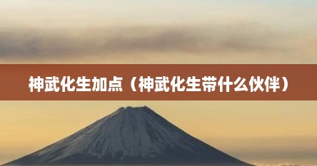 神武化生加点（神武化生带什么伙伴）