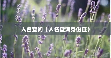 人名查询（人名查询身份证）